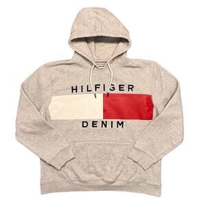 Tommy Hilfiger Denim Logo Gray Heather Heavyweight Pullover Hoodie Mens XL